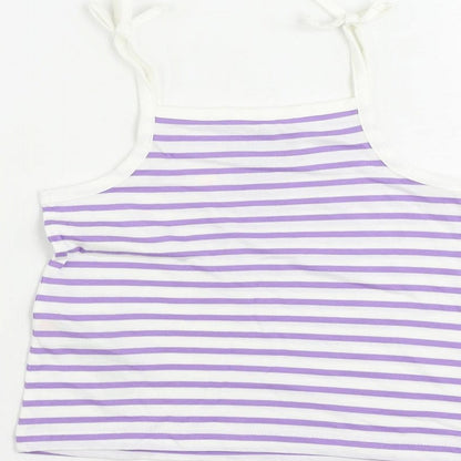Marks and Spencer Girls Purple Striped Cotton Camisole Tank Size 2-3 Years Square Neck Pullover