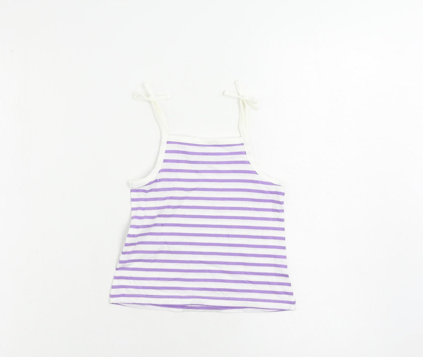 Marks and Spencer Girls Purple Striped Cotton Camisole Tank Size 2-3 Years Square Neck Pullover
