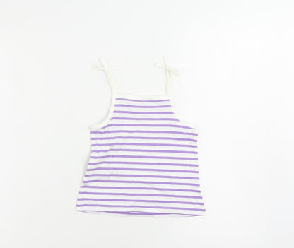 Marks and Spencer Girls Purple Striped Cotton Camisole Tank Size 2-3 Years Square Neck Pullover
