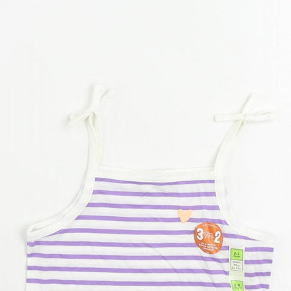Marks and Spencer Girls Purple Striped Cotton Camisole Tank Size 2-3 Years Square Neck Pullover
