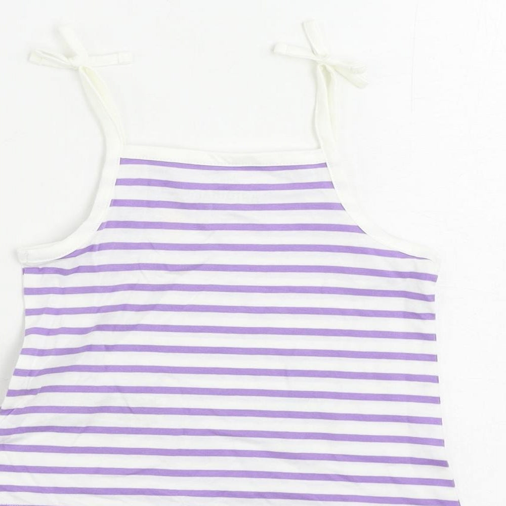 Marks and Spencer Girls Purple Striped Cotton Camisole Tank Size 2-3 Years Square Neck Pullover