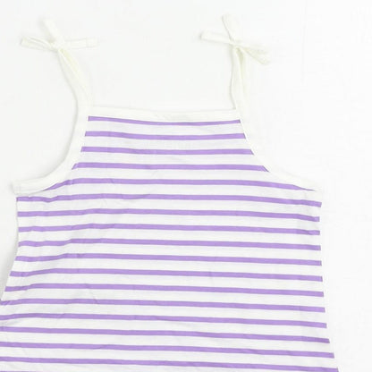 Marks and Spencer Girls Purple Striped Cotton Camisole Tank Size 2-3 Years Square Neck Pullover