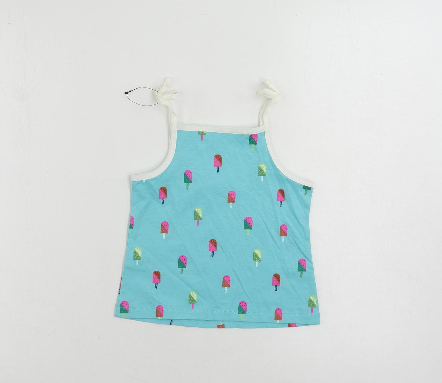 Marks and Spencer Girls Blue Geometric Cotton Camisole Tank Size 3-4 Years Square Neck Pullover - Ice Cream Print
