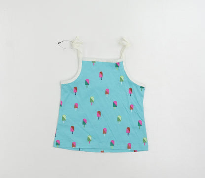 Marks and Spencer Girls Blue Geometric Cotton Camisole Tank Size 3-4 Years Square Neck Pullover - Ice Cream Print