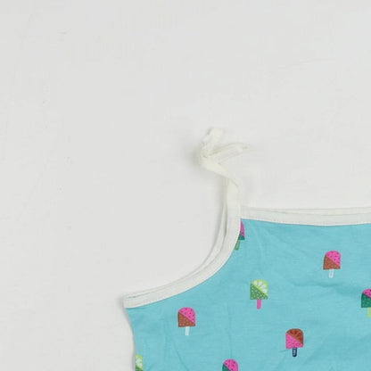 Marks and Spencer Girls Blue Geometric Cotton Camisole Tank Size 3-4 Years Square Neck Pullover - Ice Cream Print