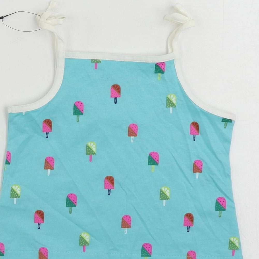 Marks and Spencer Girls Blue Geometric Cotton Camisole Tank Size 3-4 Years Square Neck Pullover - Ice Cream Print