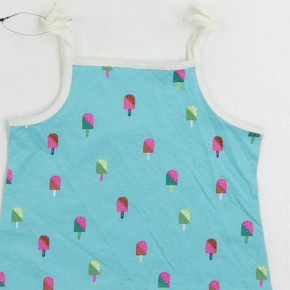 Marks and Spencer Girls Blue Geometric Cotton Camisole Tank Size 3-4 Years Square Neck Pullover - Ice Cream Print