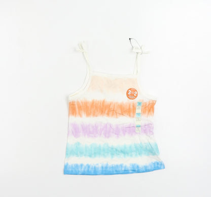 Marks and Spencer Girls Multicoloured Striped Cotton Camisole Tank Size 5-6 Years Square Neck Pullover