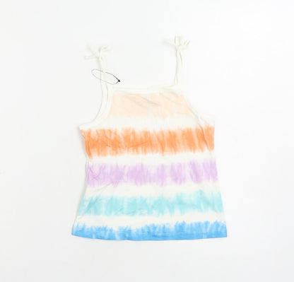 Marks and Spencer Girls Multicoloured Striped Cotton Camisole Tank Size 5-6 Years Square Neck Pullover