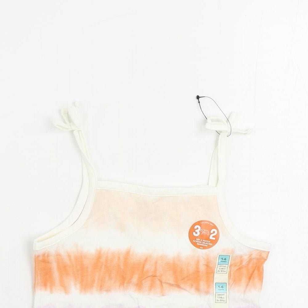 Marks and Spencer Girls Multicoloured Striped Cotton Camisole Tank Size 5-6 Years Square Neck Pullover
