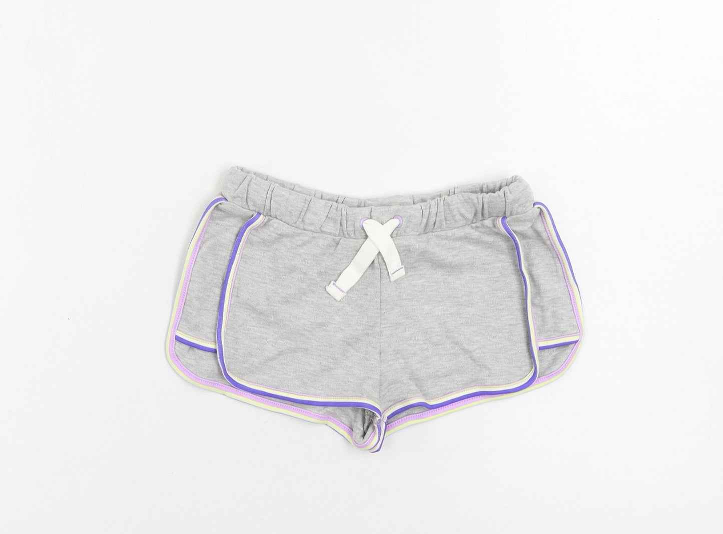 Marks and Spencer Girls Grey Cotton Sweat Shorts Size 6-7 Years Regular Drawstring - Contrasting Trim