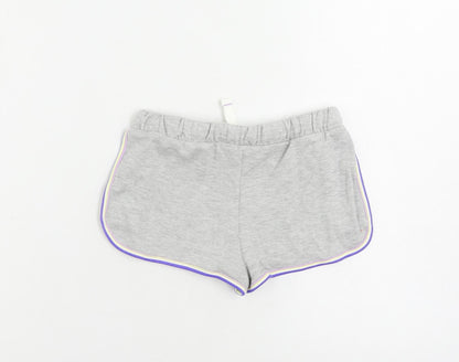 Marks and Spencer Girls Grey Cotton Sweat Shorts Size 6-7 Years Regular Drawstring - Contrasting Trim