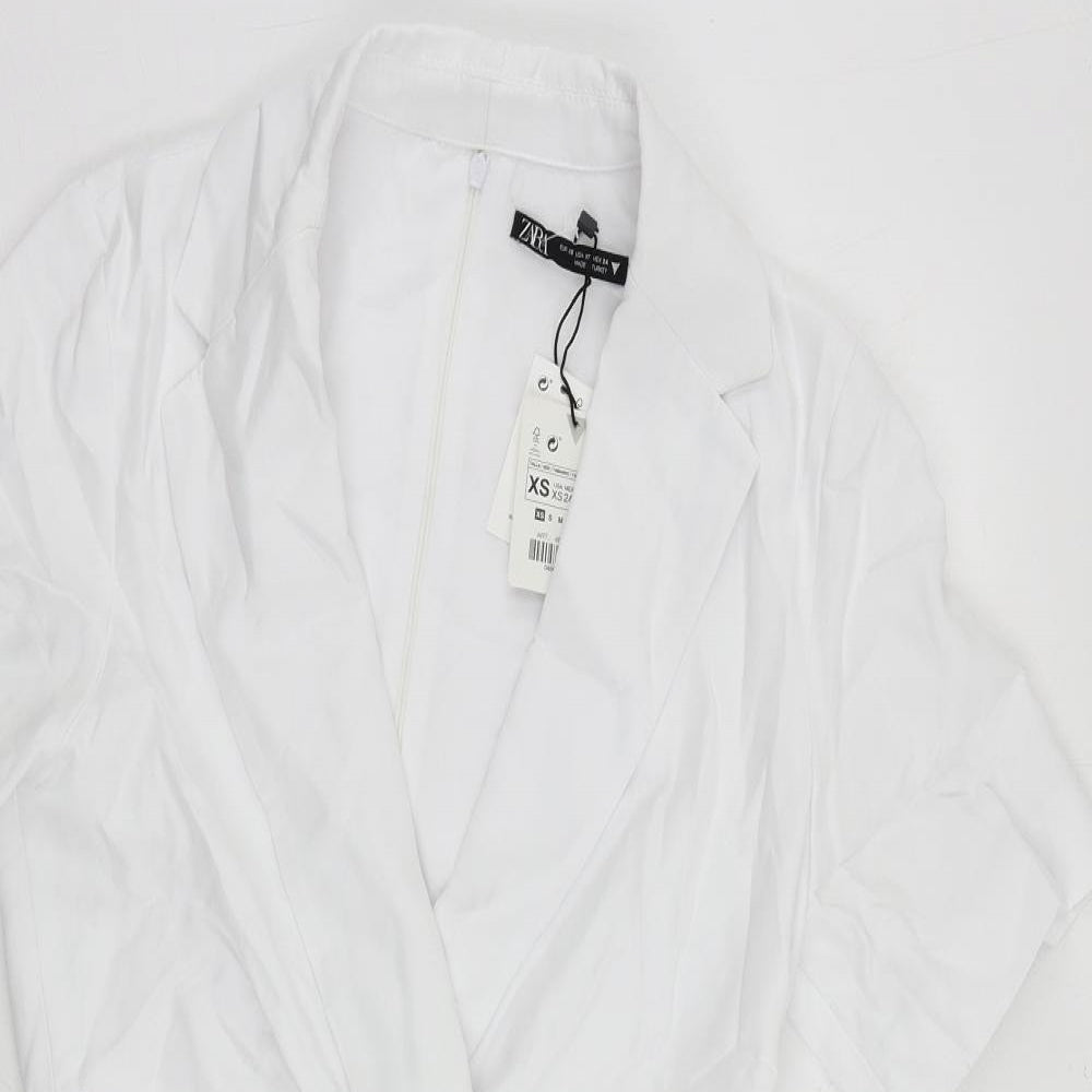 Zara Womens White Lyocell Mini Size XS Collared Zip - Cut Out