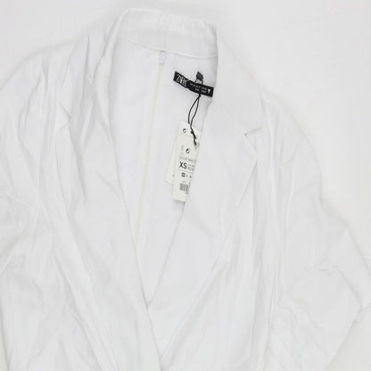 Zara Womens White Lyocell Mini Size XS Collared Zip - Cut Out