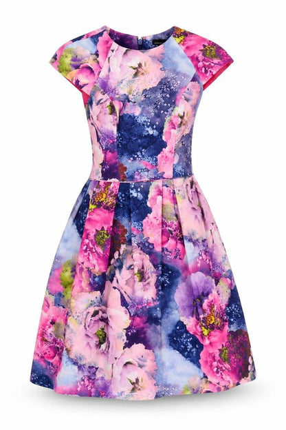 Warehouse Womens Multicoloured Floral Polyester Fit & Flare Size 10 Round Neck Zip - Lined