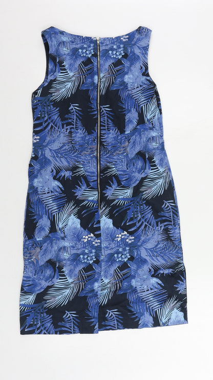 Paraphrase Womens Blue Geometric Cotton Shift Size 10 Boat Neck Zip