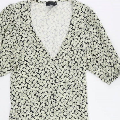 ASOS Womens Green Floral Cotton A-Line Size 10 V-Neck Pullover - Ruffle