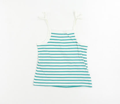Marks and Spencer Girls Green Striped Cotton Camisole Tank Size 2-3 Years Square Neck Pullover