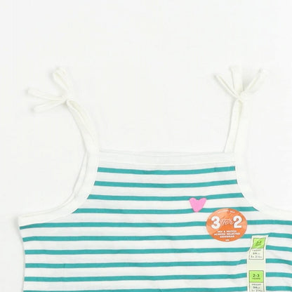 Marks and Spencer Girls Green Striped Cotton Camisole Tank Size 2-3 Years Square Neck Pullover