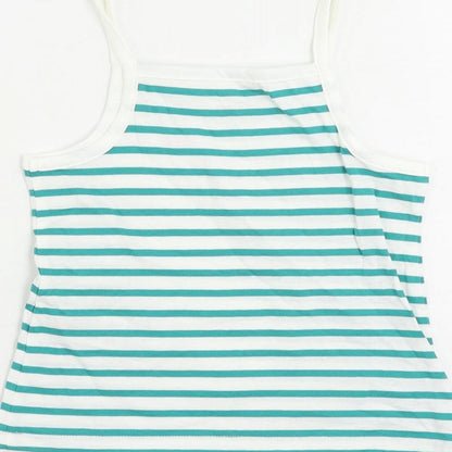 Marks and Spencer Girls Green Striped Cotton Camisole Tank Size 2-3 Years Square Neck Pullover