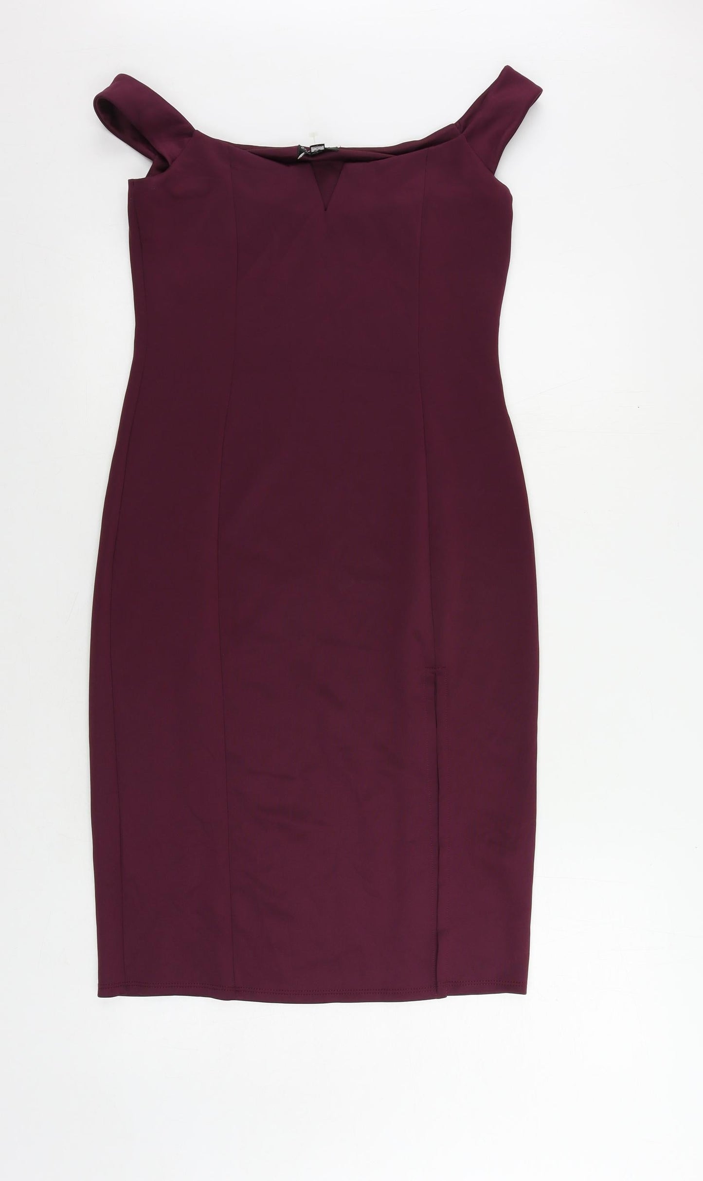 Miss Selfridge Womens Purple Polyester Pencil Dress Size 10 Off the Shoulder Pullover