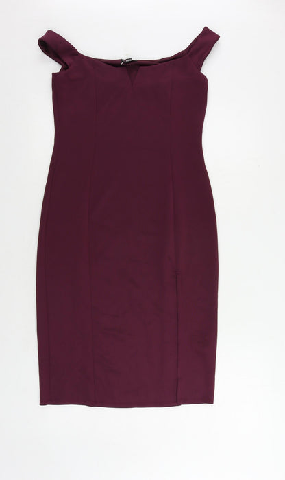 Miss Selfridge Womens Purple Polyester Pencil Dress Size 10 Off the Shoulder Pullover