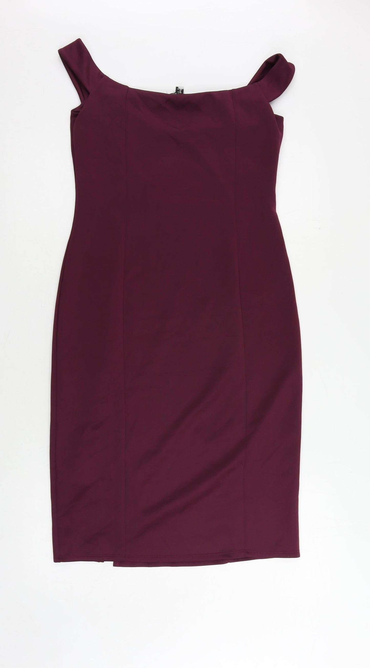 Miss Selfridge Womens Purple Polyester Pencil Dress Size 10 Off the Shoulder Pullover