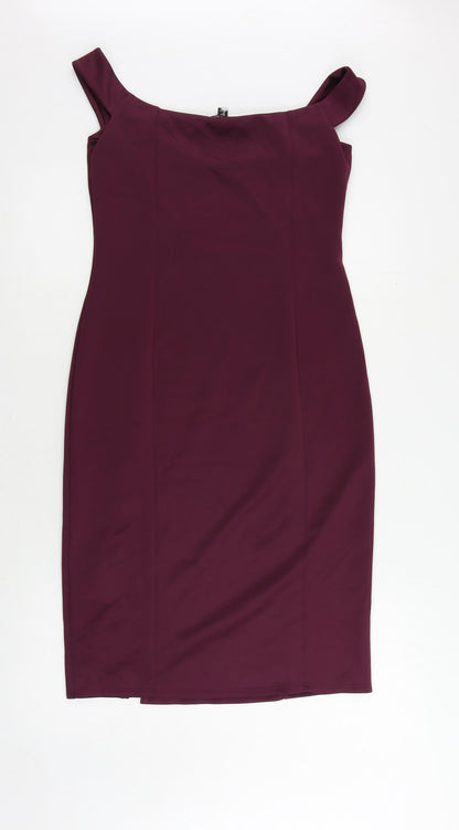 Miss Selfridge Womens Purple Polyester Pencil Dress Size 10 Off the Shoulder Pullover