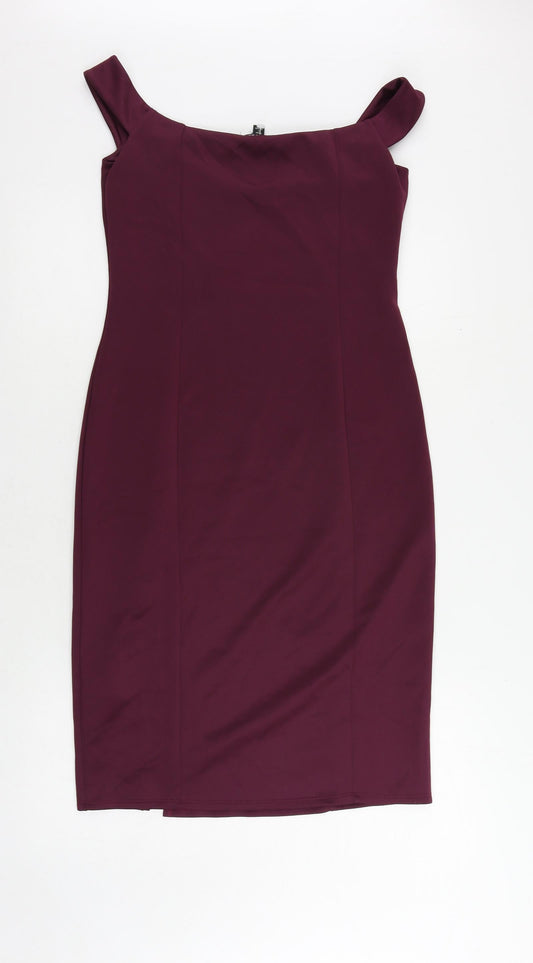 Miss Selfridge Womens Purple Polyester Pencil Dress Size 10 Off the Shoulder Pullover