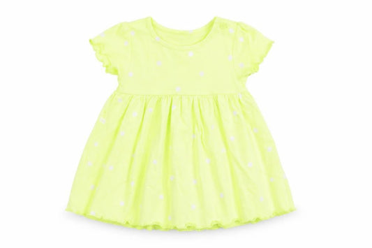 Marks and Spencer Girls Yellow Polka Dot Cotton A-Line Size 3-6 Months Crew Neck Button