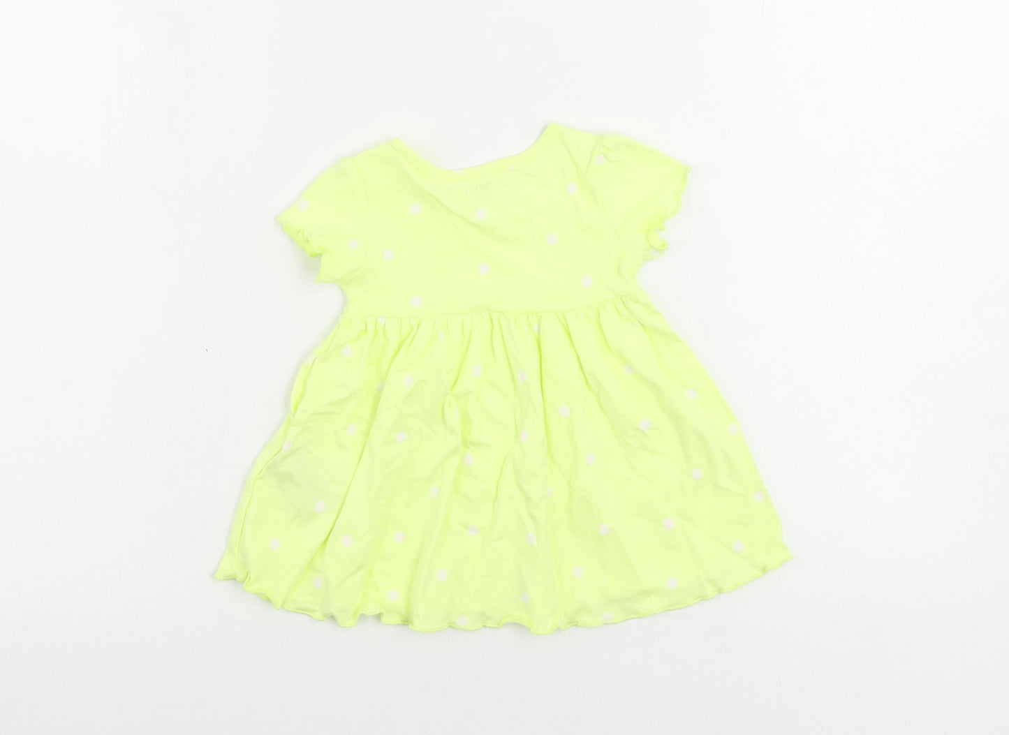 Marks and Spencer Girls Yellow Polka Dot Cotton A-Line Size 3-6 Months Crew Neck Button