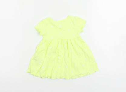 Marks and Spencer Girls Yellow Polka Dot Cotton A-Line Size 3-6 Months Crew Neck Button