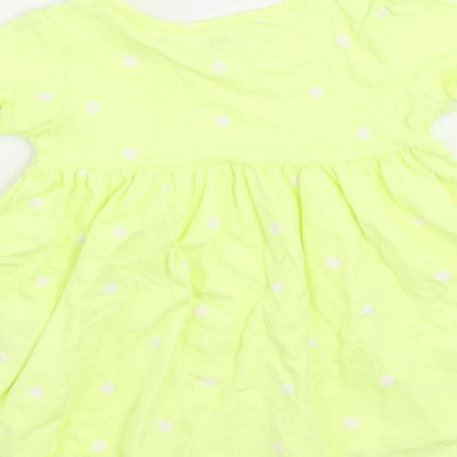Marks and Spencer Girls Yellow Polka Dot Cotton A-Line Size 3-6 Months Crew Neck Button