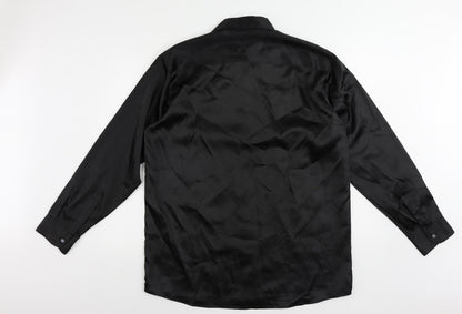 Burton Mens Black Polyester Button-Up Size L Collared Button