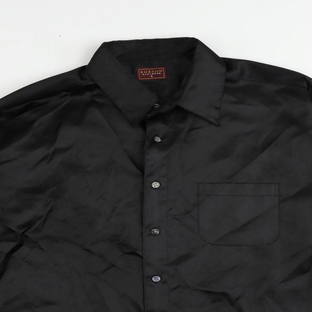 Burton Mens Black Polyester Button-Up Size L Collared Button
