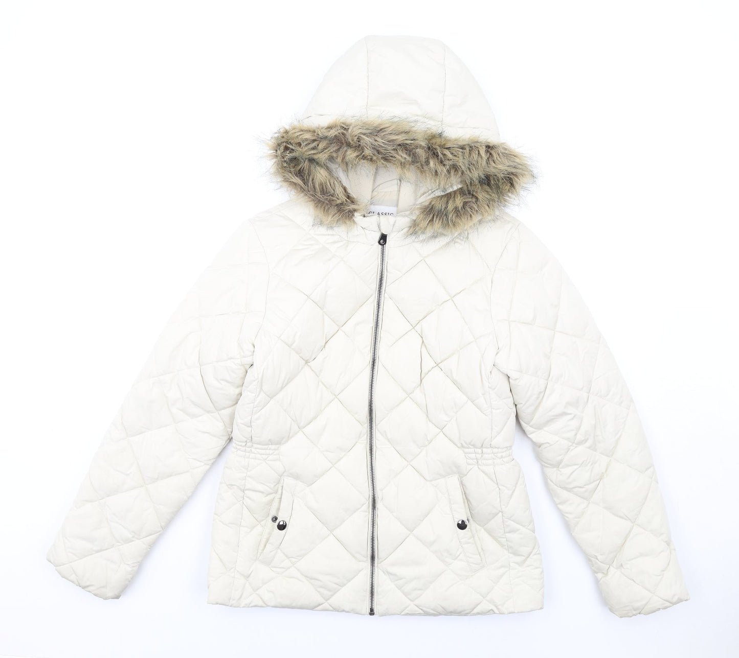 Womens UK Size 10 Classic Ivory Quilted Coat