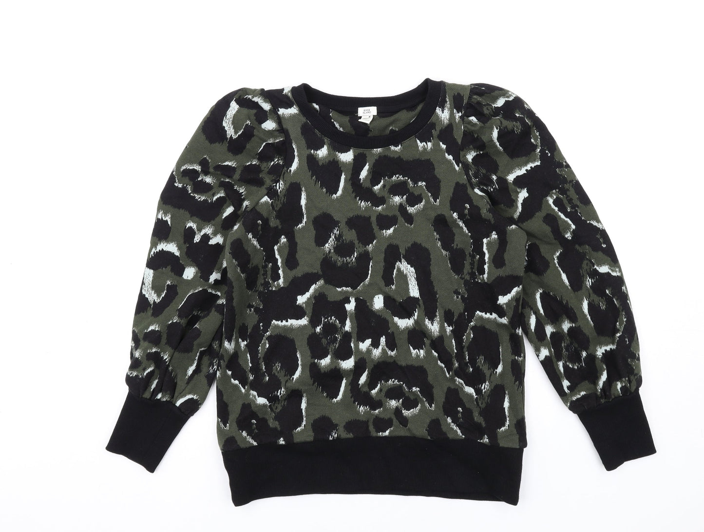 River Island Womens Green Animal Print Cotton Pullover Sweatshirt Size XS Pullover