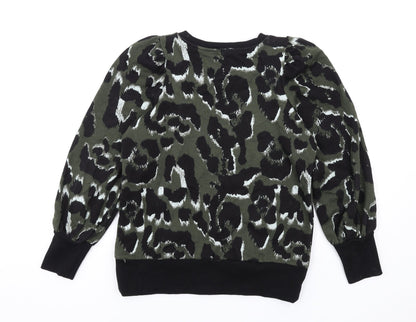 River Island Womens Green Animal Print Cotton Pullover Sweatshirt Size XS Pullover