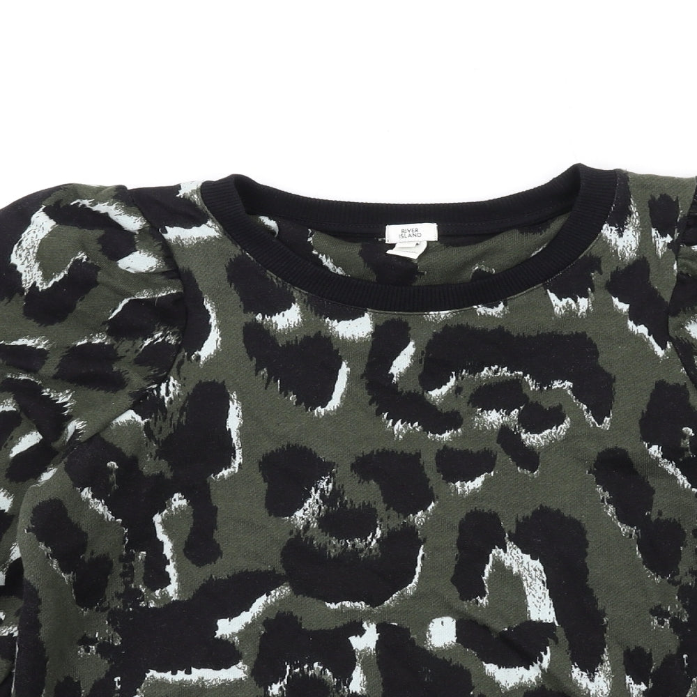 River Island Womens Green Animal Print Cotton Pullover Sweatshirt Size XS Pullover