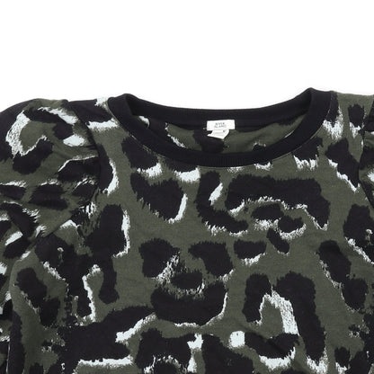 River Island Womens Green Animal Print Cotton Pullover Sweatshirt Size XS Pullover