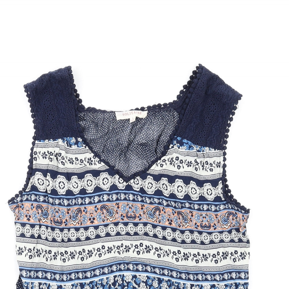 Womens UK Size L Solitaire Blue Basic Tank