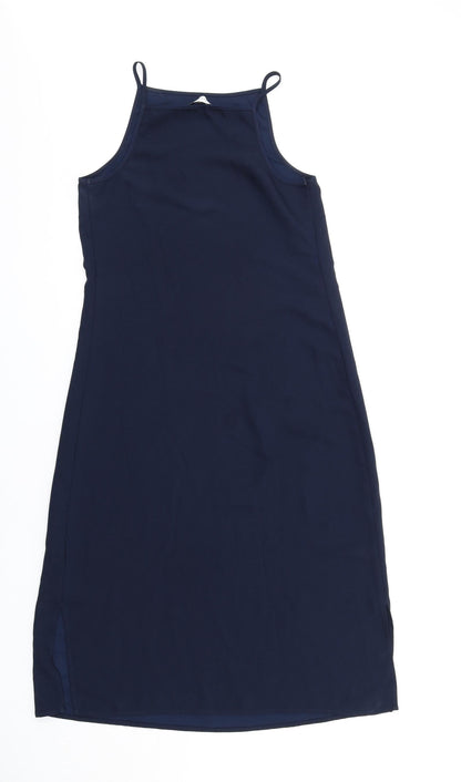 Warehouse Womens Blue Polyester Slip Dress Size 8 Square Neck Pullover