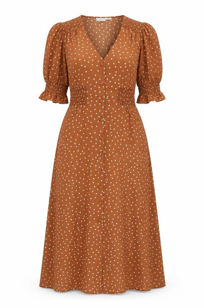 ASOS Womens Brown Polka Dot Polyester A-Line Size 8 V-Neck Button
