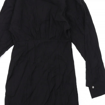Mango Womens Black Viscose A-Line Size 2XS Round Neck Button
