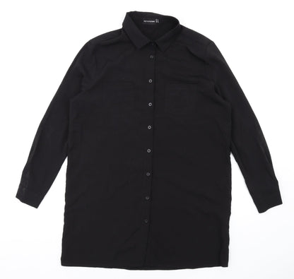 PRETTYLITTLETHING Womens Black Polyester Shirt Dress Size 6 Collared Button