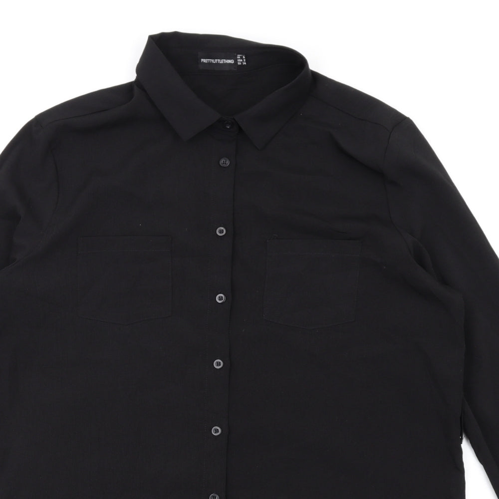 PRETTYLITTLETHING Womens Black Polyester Shirt Dress Size 6 Collared Button