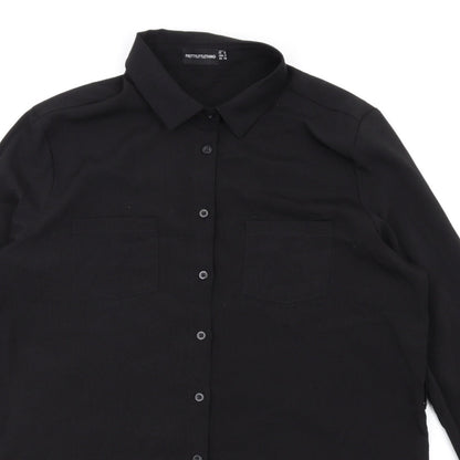 PRETTYLITTLETHING Womens Black Polyester Shirt Dress Size 6 Collared Button
