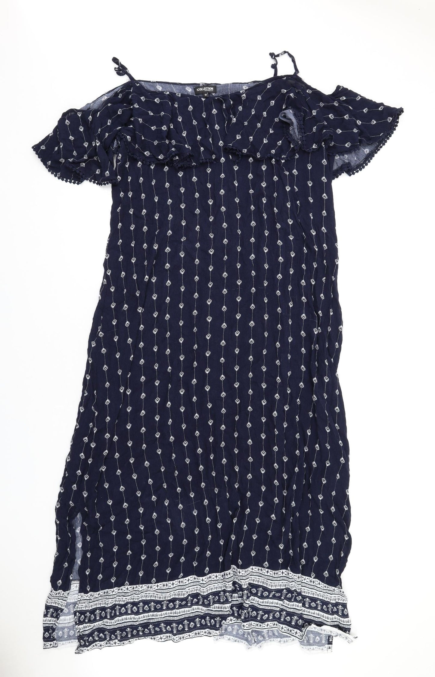 Debenhams Womens Blue Geometric Viscose A-Line Size 18 Off the Shoulder Pullover