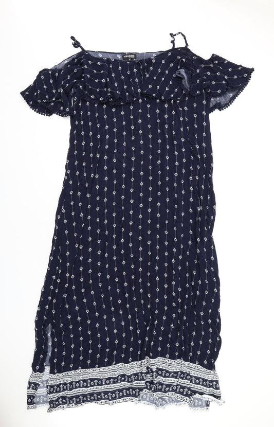 Debenhams Womens Blue Geometric Viscose A-Line Size 18 Off the Shoulder Pullover