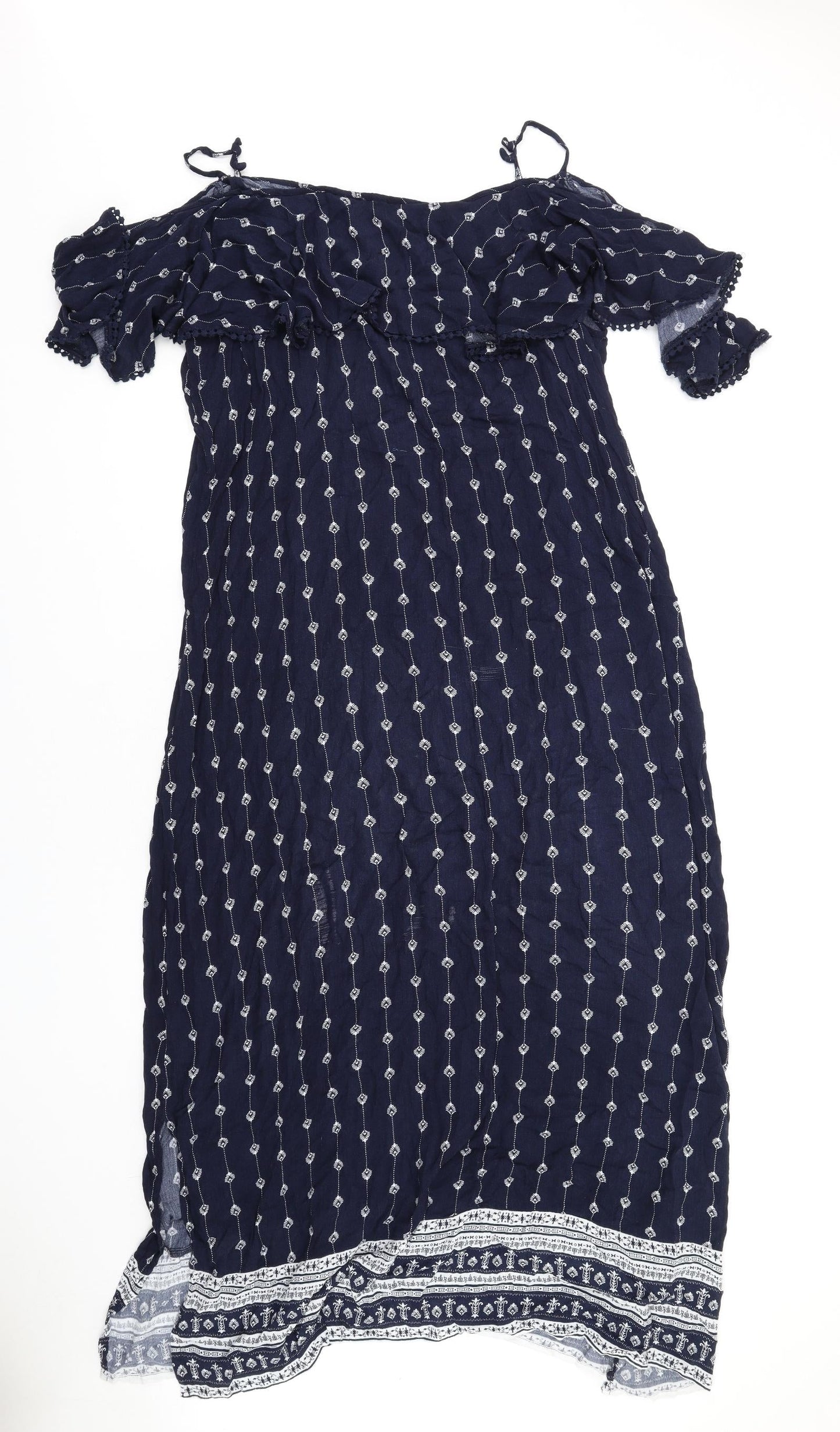 Debenhams Womens Blue Geometric Viscose A-Line Size 18 Off the Shoulder Pullover